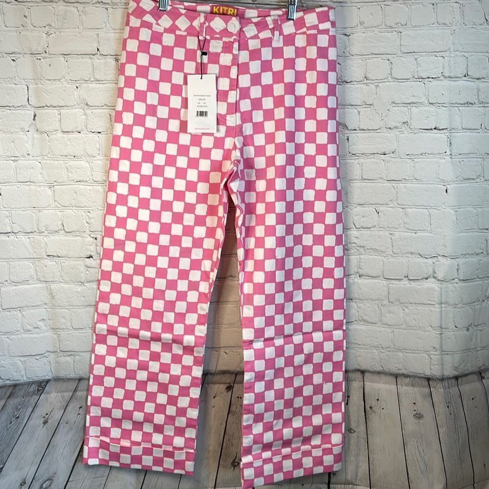 Kitri Jessie Bush Pink and White Checked Trousers‎ size 12, high waisted